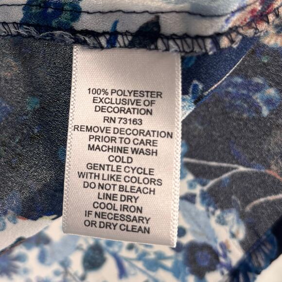 Spense Blue White Floral Tie Neck Wide Sleeve Blouse Size L - Picture 7 of 7